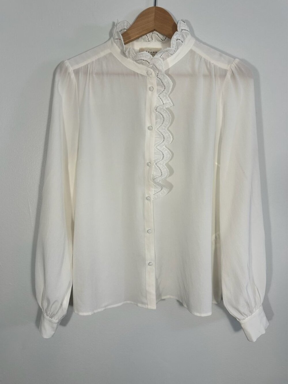 Sezane Ivory Lace-Trim Ruffle Blouse Size 40/8